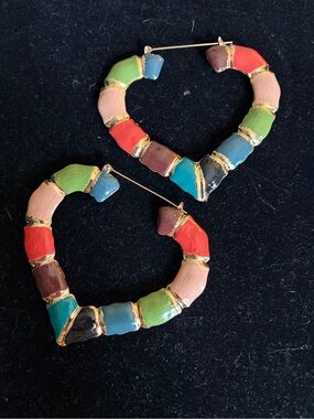 Multicolor Heart Hoop Earrings - Colorful Enamel Statement Jewelry